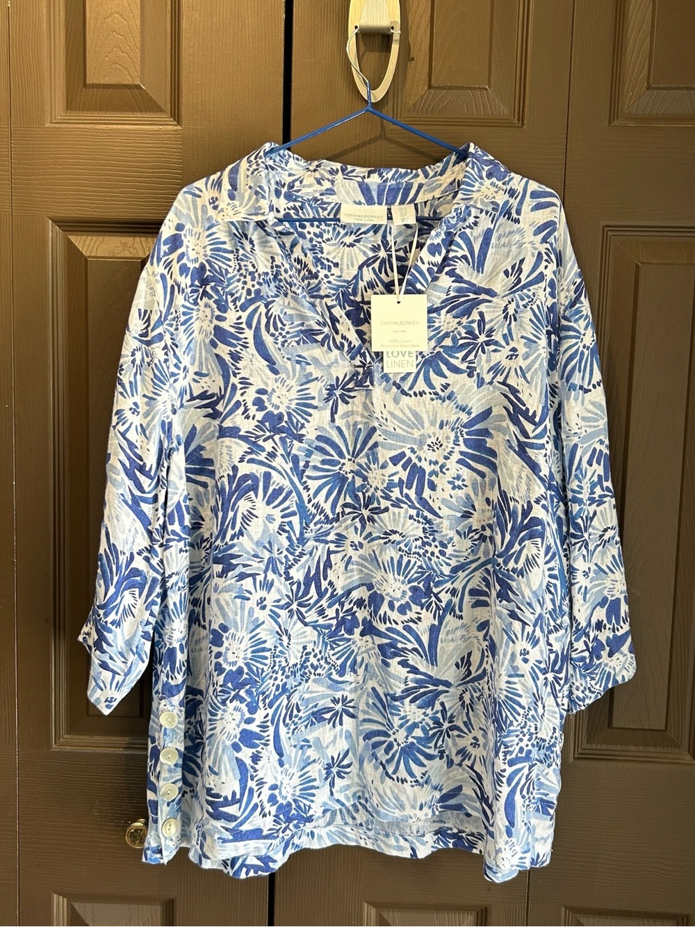 Cynthia Rowley Blue & White Floral Linen Tunic